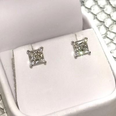 2 TCW Princess Cut Lab Created Diamond Stud Earring 14K White Gold Plated