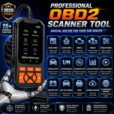 2026 OBD2 Automotive Scanner Tool DTC Code Reader Live Data Battery Test Pro Max