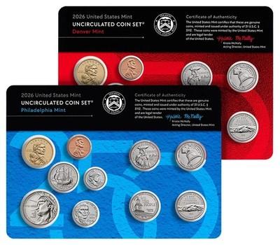 2026 P & D Uncirculated Coin Mint Set with Dual Date Cent, Sealed box, On Hand