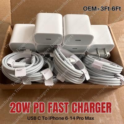 20W Fast Charger For iPhone 17 16 15 14 13 12 11 USB-C Adapter PD Data Cable Lot