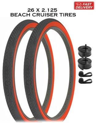 26" x 2.125 Beach Cruiser RED Wall Bike Tires Tubes SET Brick Thread DURO