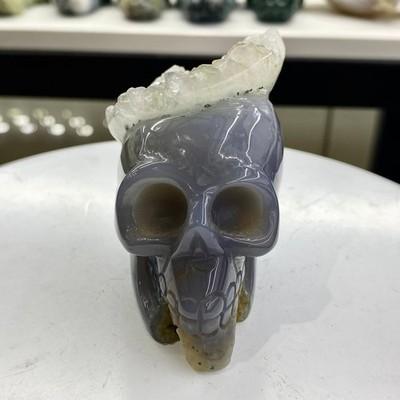 270G Natural Carved Agate Skull Reiki Quartz Crystal Skull Decor gift