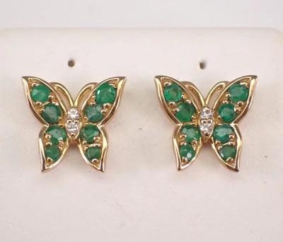 2Ct Round Cut Natural Emerald Butterfly Stud Earrings 14k Yellow Gold Plated