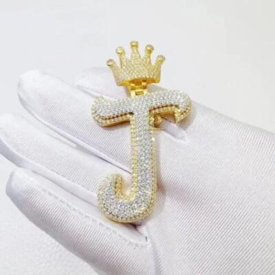 2Ct Round Cut Simulated Diamond Custom Men's Pendant 14k Yellow Gold Plated