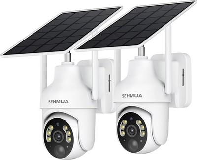 2K Solar Cameras Wireless Outdoor 2 Pack 360° View Pan/Tilt WiFi