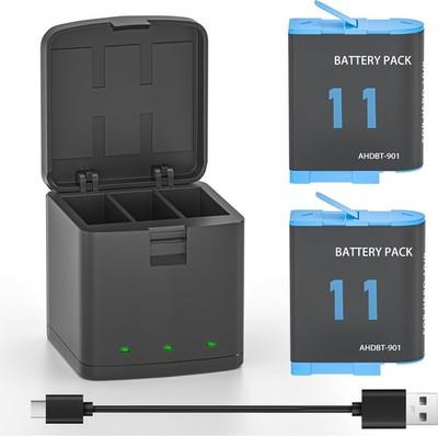 2Pcs Hero 11 Battery Pack & 3-Channel Charger for GoPro Hero 11 Black Camera