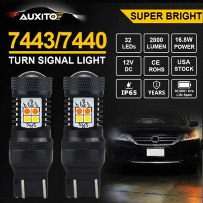 2X 7443 7444 CANBUS LED Turn Signal Light No Hyper White Flash Amber Switchback