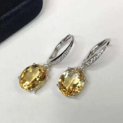 3.00Ct Oval Cut Lab Created Citrine Dangle/Drop Earrings 14K White Gold Plated