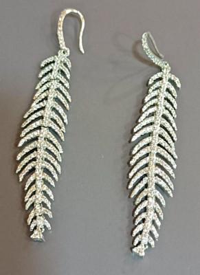 3.45Ct Simulated Round Diamond Feather Dangle Hook Earring 14k White Gold Plated