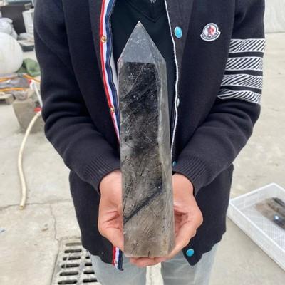 3.46LB Natural black hair crystal, white crystal pillar, quartz crystal