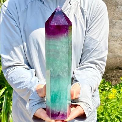 3.48LB Natural Rainbow Fluorite Obelisk Quartz Crystal Wand Tower Point Healing