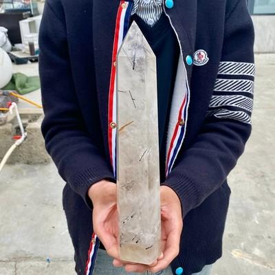 3.96LB Natural black hair crystal, white crystal pillar, quartz crystal
