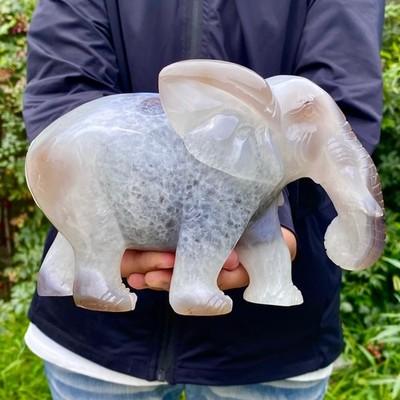3.9LB Natural Agate Geode Quartz Carved Crystal Elephant Reiki Decor