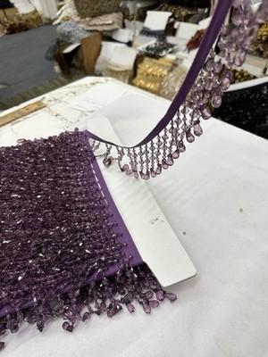 3” Beaded Trim Fringe - Purple Sold By The Yard.