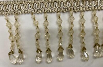 3” Beaded Trim Fringe W/ Gimp Top Sold By The Yard - Light Gold