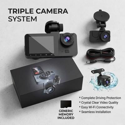 3 Channel 1080P WiFi Dash Cam Front Rear Inside Camera G-Sensor DVR Recorder 64G