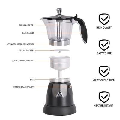 3 Cup Electric Moka Pot, Fast Brew Espresso Maker, Compact Design, Black