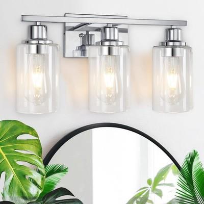 3 Light Vanity Light Fixtures Polished Chrome Bathroom Wall Sconces Lamp