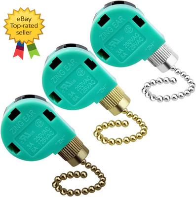 3 Pack Ceiling Fan Switch 3 Speed 4 Wire Zing Ear ZE-268S6 Fan Pull Chain