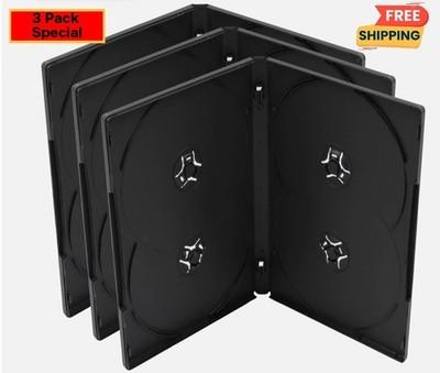 3 Pack Standard Black DVD Replacement Movie Cases 14mm 4 Disc With Clear Sleeve