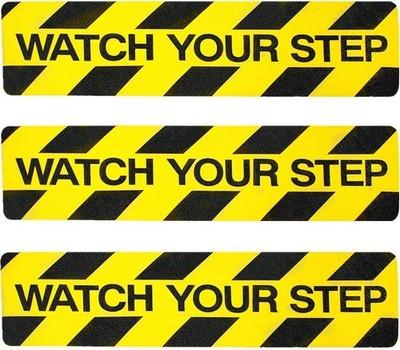 3-Pack Watch Your Step Sticker Sign Stair 6 x 24 Inch Caution Watch Your Step