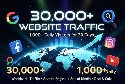 30,000+ Website Traffic - 1,000 Daily Worldwide Visitors - 30 Days SEO Boost