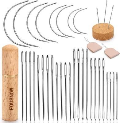 36 Pcs Heavy Duty Sewing Needles Kit, Curved Sewing Needles for Hand Sewing |