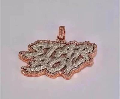 3Ct Round Cut Real Moissanite Customized Letter Pendant 14K Two Tone Gold Plated
