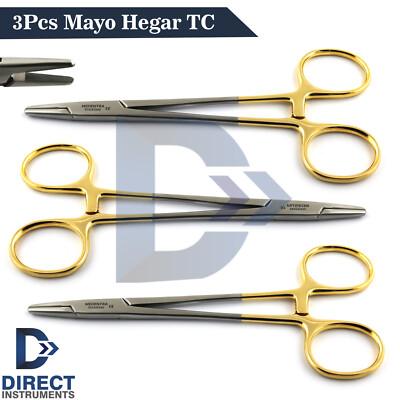 3Pcs Surgical Mayo Hegar Needle Holders TC Serrated Suturing Surgery Veterinary