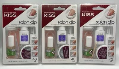 3PK Kiss Salon Dip Professional Dipping System ~ 40 TIPS EACH ~ FAST SHIP ~ NEW