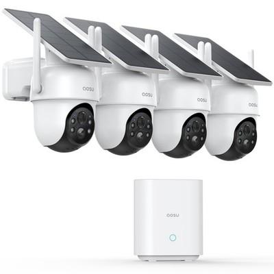 4 Cam Kit Wireless Security Cameras System Outdoor Solar Powered 360 Pan Tilt 2K