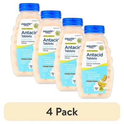 4 Pack Extra Strength Sugar-Free Chewable Antacid Tablets 750 mg Orange Cream