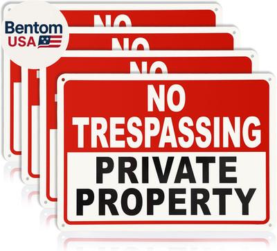 4 Pack No Trespassing Signs Private Property – 10X7 Inch 40 Mil Rust Free Alumin