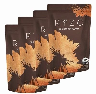 4-Pack Organic Ryze Mushroom Coffee, 30 Servings/Bag, Instant, Free Shipping