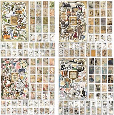 4 Pack Vintage Washi Stickers and Papers for Scrapbooking, 4×40 Sheets Ephemera