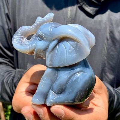 400G Natural agate carved crystal elephant realistic crystal therapy