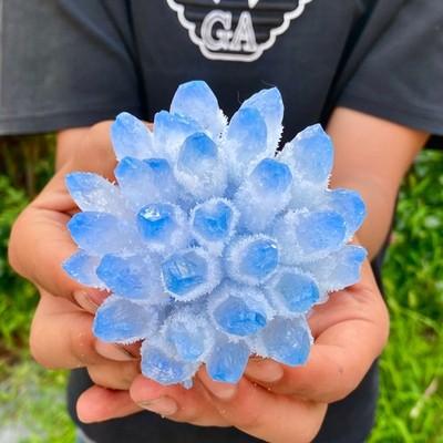 460G New find blue Phantom Quartz Crystal Cluster mineral samples