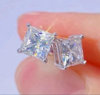4Ct Princess-Cut Lab Created Screw Back Stud Earrings 14K White Gold Plated