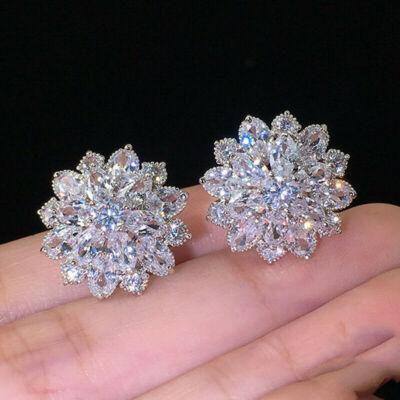 4Ct Round Cut Moissanite Cluster Screw Back Stud Earrings In 925 Sterling Silver