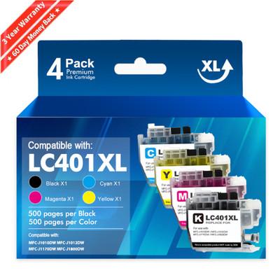 4pk LC401XL LC401 Ink Cartridges for Brother MFC-J1010DW MFC-J1012DW MFC-J1170DW