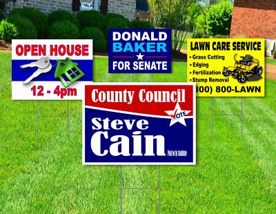 5 - 18x24 Yard Signs - Custom Design - Full Color - 2 Sided - Stakes Included!