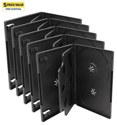 5 Pack Standard Black DVD Replacement Movie Cases 14mm 5 Disc With Clear Sleeve