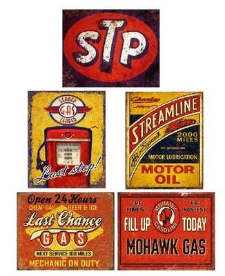 5 Pack Vintage Metal Tin Signs Retro Garage Wall Decor Gas Station MSET03