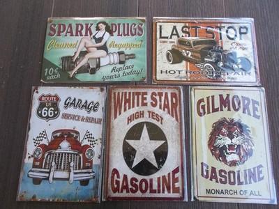 5 vintage metal tin signs retro garage wall decor old car gas station
