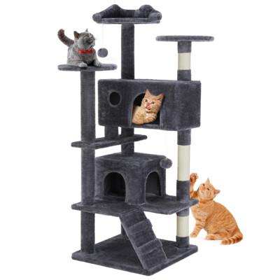 54in Multi-Level Cat Tree Tower House with Scratching Post Plate and Ladder