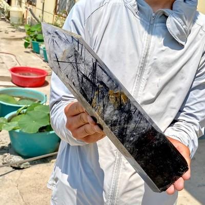 5LB Natural black hair crystal, white crystal pillar, quartz crystal
