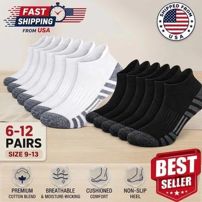 6-12 Pairs Mens Plain Solid Cotton Sports Ankle Athletic Socks Low Cut Size 9-13