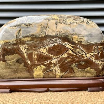 6.2 lb Natural Scenic Stone Display Polished Pattern Art w/ Wood Stand