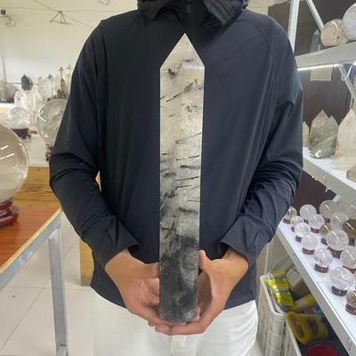 6.39LB Natural black hair crystal, white crystal pillar, quartz crystal