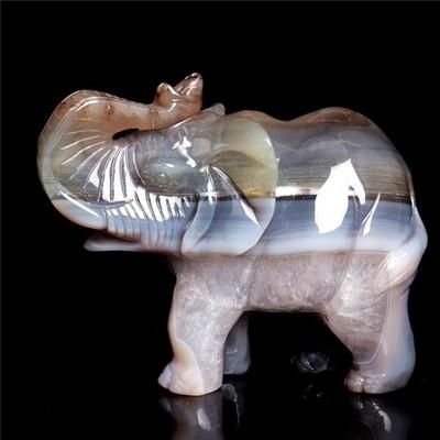 6" Druzy Agate Crystal Elephant Figurine Stone Animal Carvings